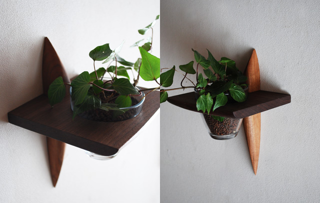 画像: 壁掛け棚【リーフ（leaf)ウォールナットモデル】木製のインテリアグリーン壁掛け飾り棚　