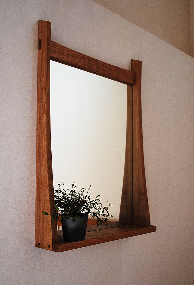 棚付き壁掛け鏡soft50クルミ おしゃれでシンプル＆ナチュラル 北欧風デザイン